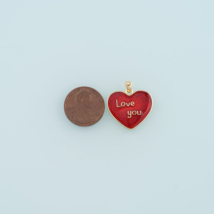 18K Gold Filled Heart Pendant,Enamel Love You Charm Bracelet Necklace for DIY Jewelry Making Supply