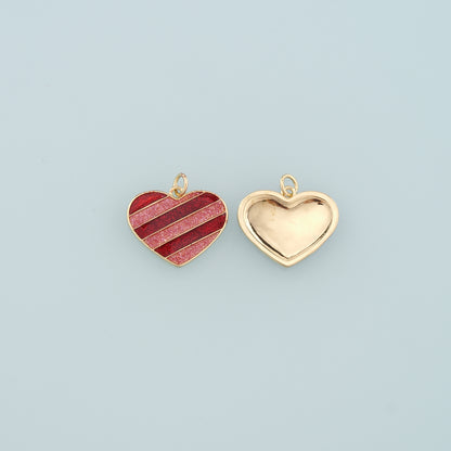 18K Gold Filled Heart Pendant,Enamel Heart Charm Bracelet Necklace for DIY Jewelry Making Supply