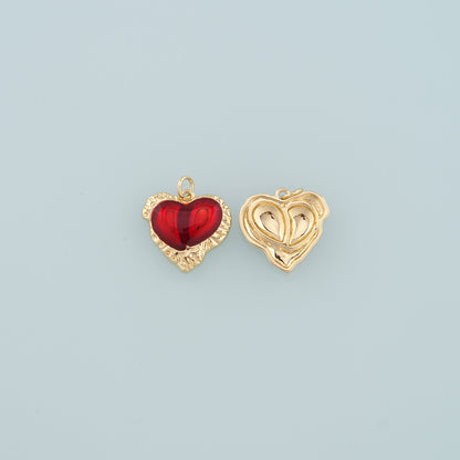 18K Gold Filled Heart Pendant,Enamel Heart Charm Bracelet Necklace for DIY Jewelry Making Supply