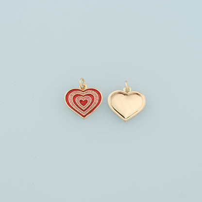 18K Gold Filled Heart Pendant,Enamel Heart Charm Bracelet Necklace for DIY Jewelry Making Supply