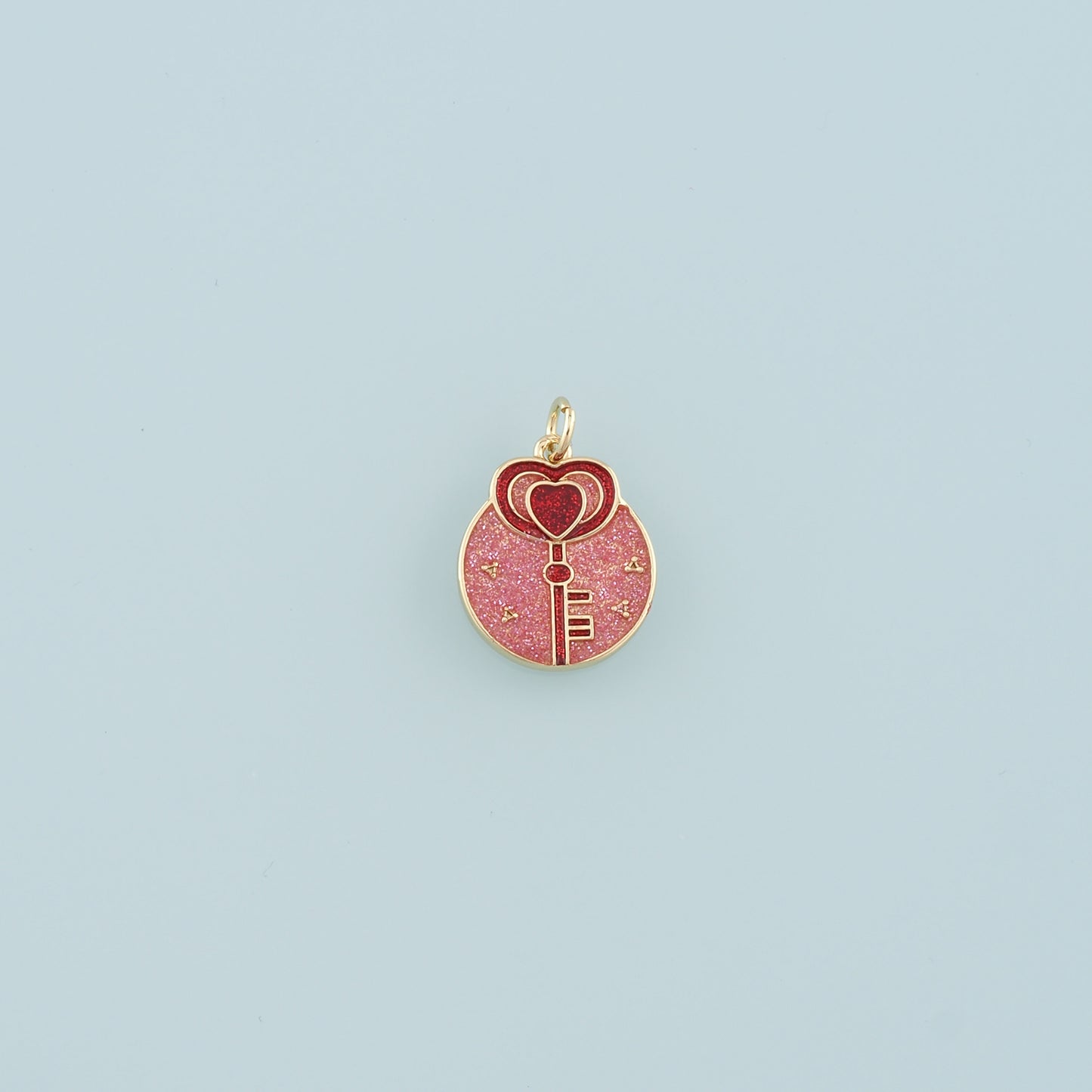 18K Gold Filled Heart Key Pendant,Enamel Key Charm Bracelet Necklace for DIY Jewelry Making Supply