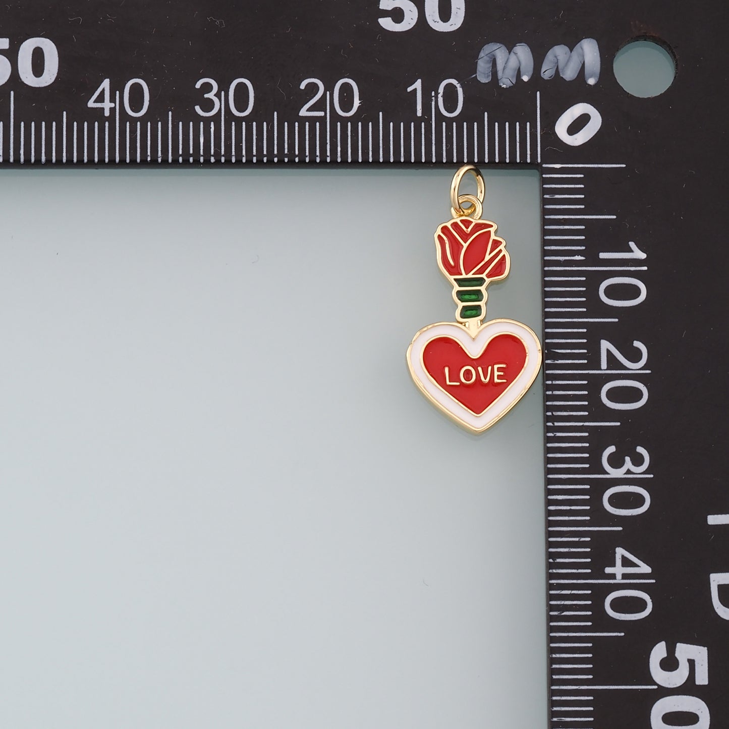 18K Gold Filled Heart Flower Pendant,Enamel Love Charm Bracelet Necklace for DIY Jewelry Making Supply