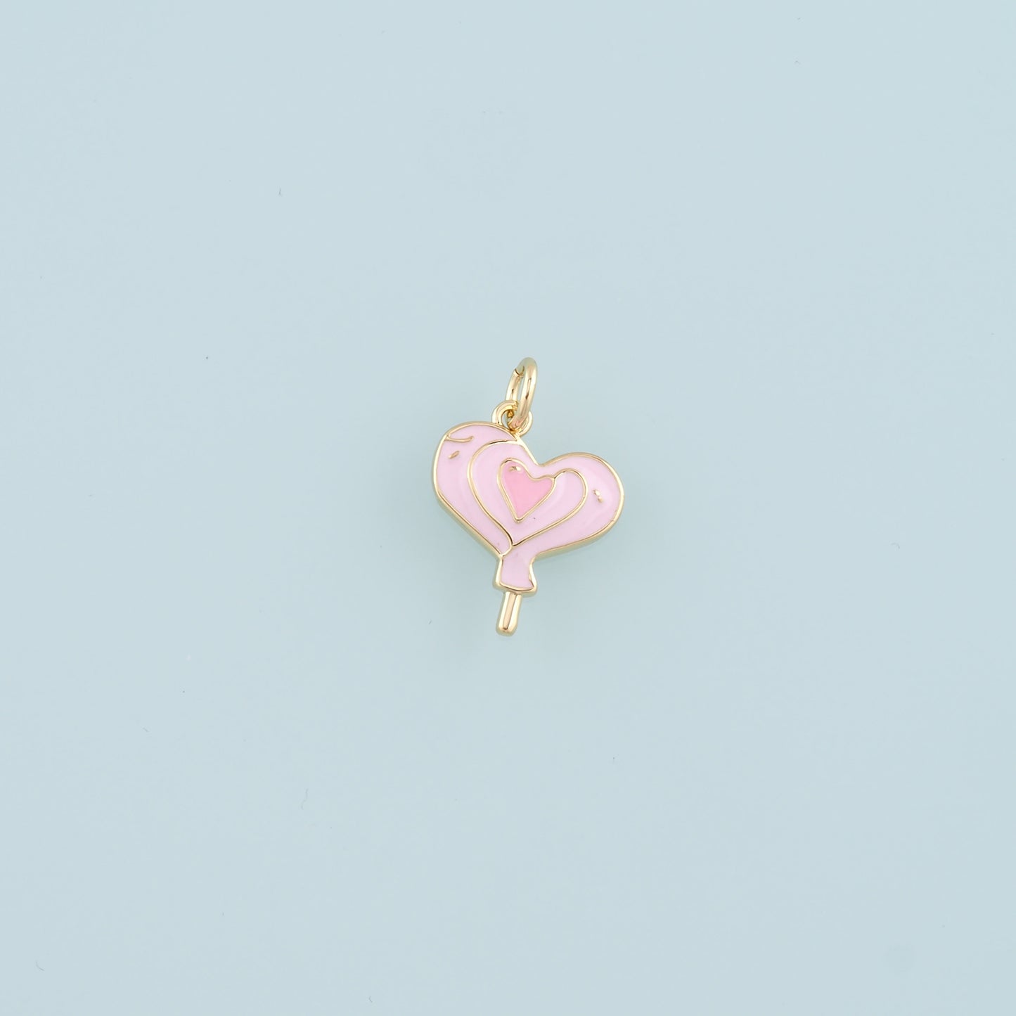 18K Gold Filled Heart Pendant,Enamel Heart Lollipop Charm Bracelet Necklace for DIY Jewelry Making Supply