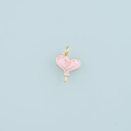 18K Gold Filled Heart Pendant,Enamel Heart Lollipop Charm Bracelet Necklace for DIY Jewelry Making Supply