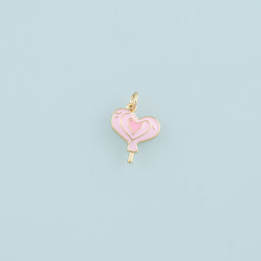 18K Gold Filled Heart Pendant,Enamel Heart Lollipop Charm Bracelet Necklace for DIY Jewelry Making Supply