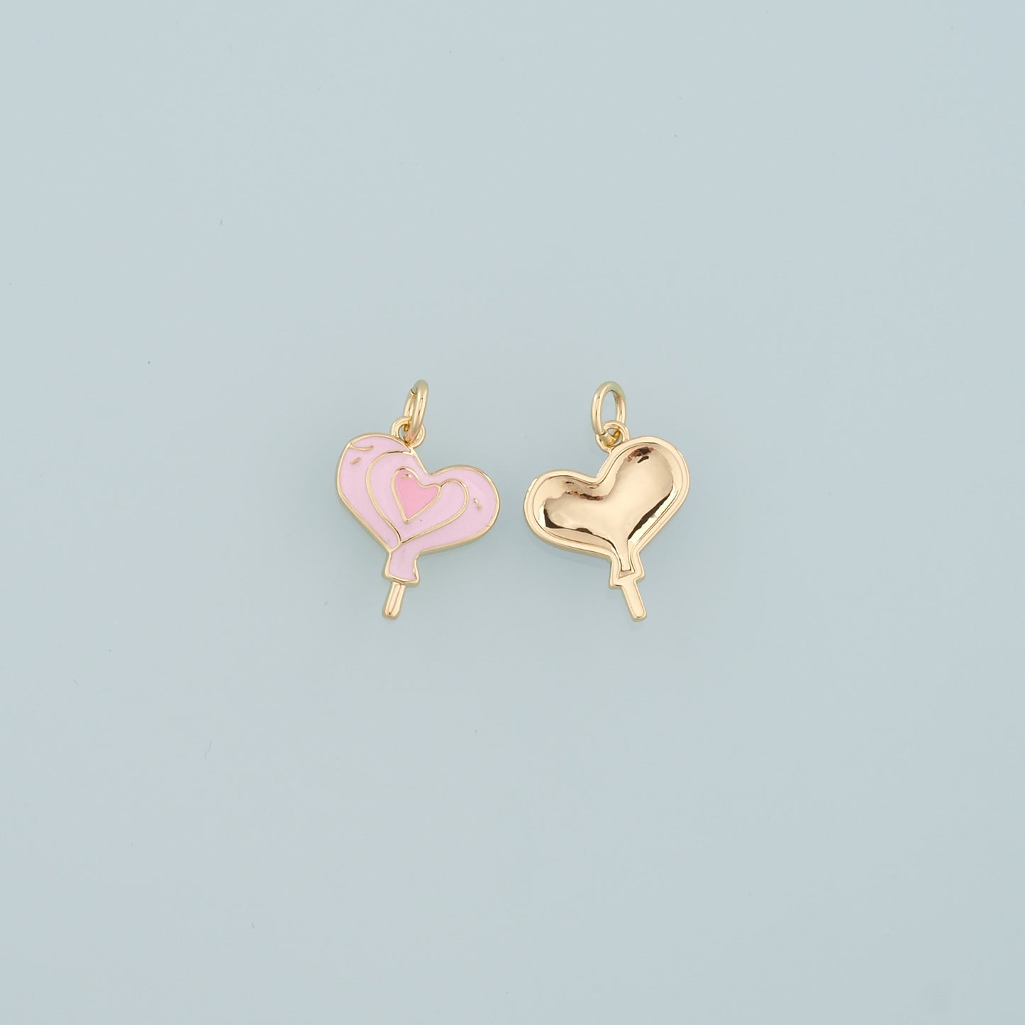 18K Gold Filled Heart Pendant,Enamel Heart Lollipop Charm Bracelet Necklace for DIY Jewelry Making Supply