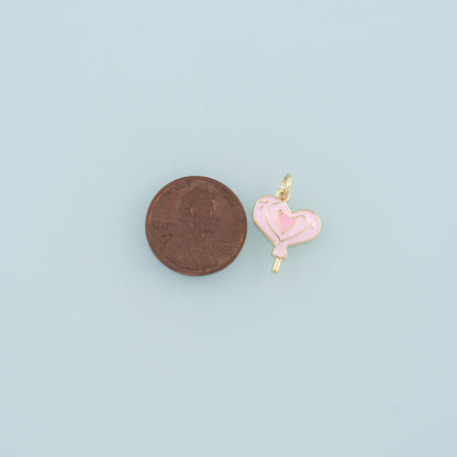18K Gold Filled Heart Pendant,Enamel Heart Lollipop Charm Bracelet Necklace for DIY Jewelry Making Supply