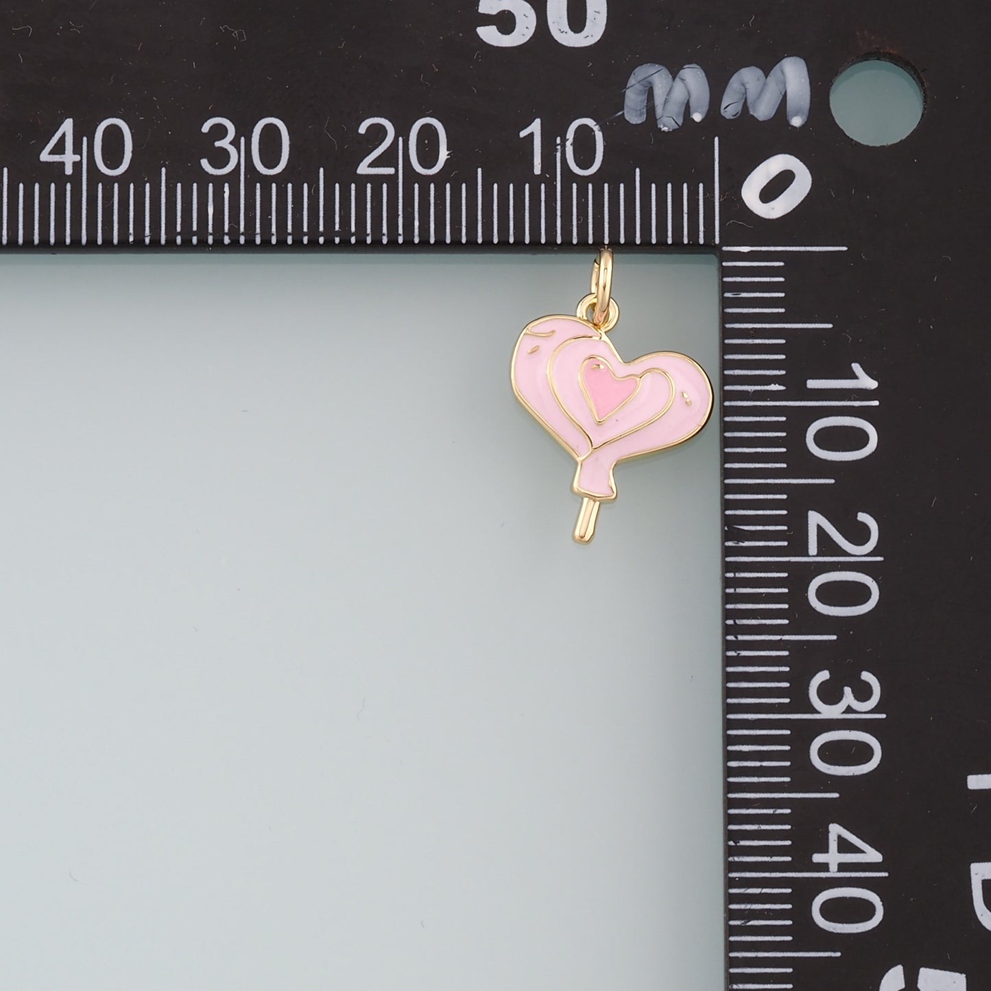 18K Gold Filled Heart Pendant,Enamel Heart Lollipop Charm Bracelet Necklace for DIY Jewelry Making Supply