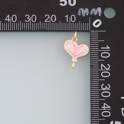 18K Gold Filled Heart Pendant,Enamel Heart Lollipop Charm Bracelet Necklace for DIY Jewelry Making Supply