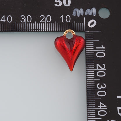 18K Gold Filled Heart Pendant,Enamel Heart Charm Bracelet Necklace for DIY Jewelry Making Supply