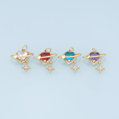 Gold Heart Charms,18K Gold Filled Heart Star Pendant,crystal Heart Charm Bracelet Necklace for DIY Jewelry Making Supply