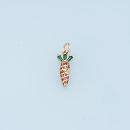 Gold Carrot Charms,18K Gold Filled CZ Carrot Pendant,Vegetable Charm Bracelet Necklace for DIY Jewelry Making Supply