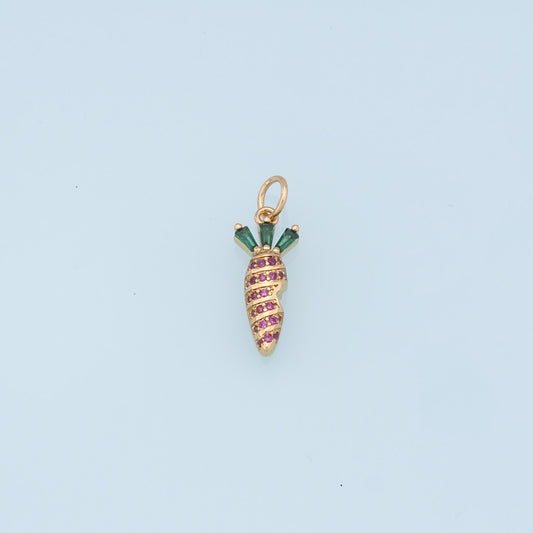 Gold Carrot Charms,18K Gold Filled CZ Carrot Pendant,Vegetable Charm Bracelet Necklace for DIY Jewelry Making Supply