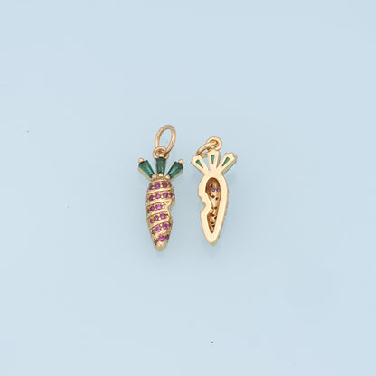 Gold Carrot Charms,18K Gold Filled CZ Carrot Pendant,Vegetable Charm Bracelet Necklace for DIY Jewelry Making Supply