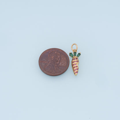 Gold Carrot Charms,18K Gold Filled CZ Carrot Pendant,Vegetable Charm Bracelet Necklace for DIY Jewelry Making Supply