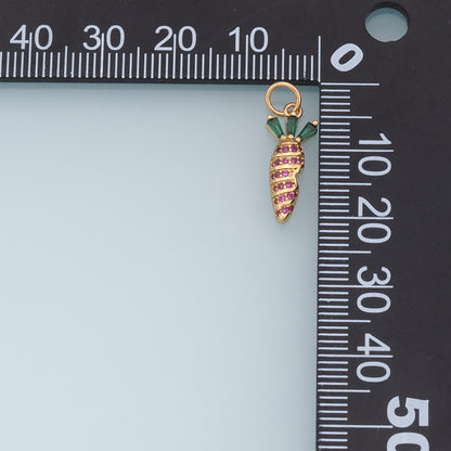 Gold Carrot Charms,18K Gold Filled CZ Carrot Pendant,Vegetable Charm Bracelet Necklace for DIY Jewelry Making Supply