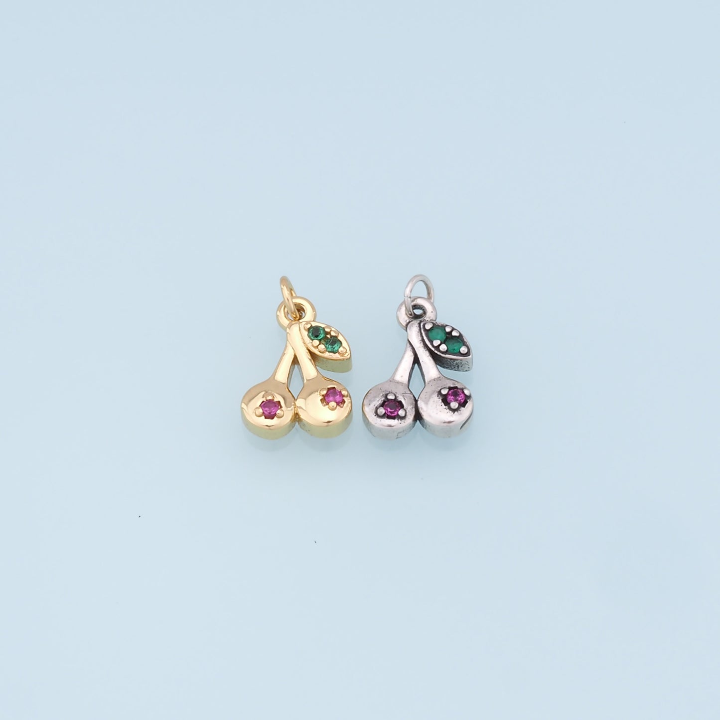 Gold Cherry Charms,18K Gold Filled Cherry Pendant,Fruit Charm Bracelet Necklace for DIY Jewelry Making Supply