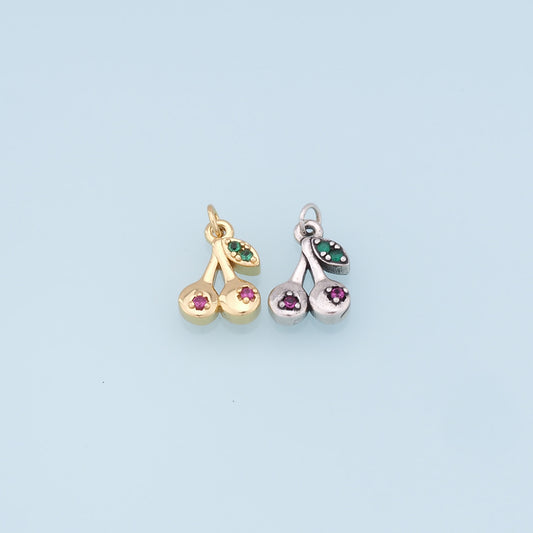 Gold Cherry Charms,18K Gold Filled Cherry Pendant,Fruit Charm Bracelet Necklace for DIY Jewelry Making Supply