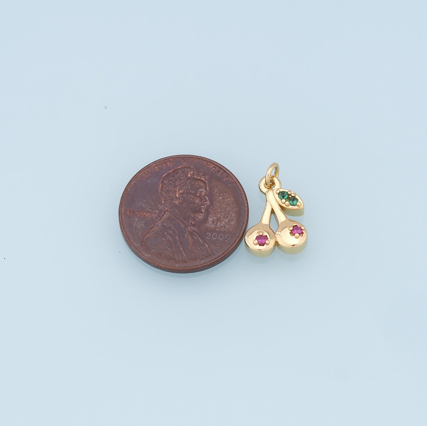 Gold Cherry Charms,18K Gold Filled Cherry Pendant,Fruit Charm Bracelet Necklace for DIY Jewelry Making Supply