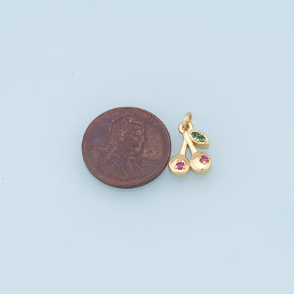 Gold Cherry Charms,18K Gold Filled Cherry Pendant,Fruit Charm Bracelet Necklace for DIY Jewelry Making Supply