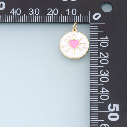Gold Heart Charms,18K Gold Filled Enamel Heart Pendant,Round Charm Bracelet Necklace for DIY Jewelry Making Supply