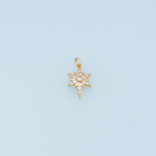 Gold Star Charms,18K Gold Filled Starburst Pendant,CZ North Star Charm Bracelet Necklace for DIY Jewelry Making Supply