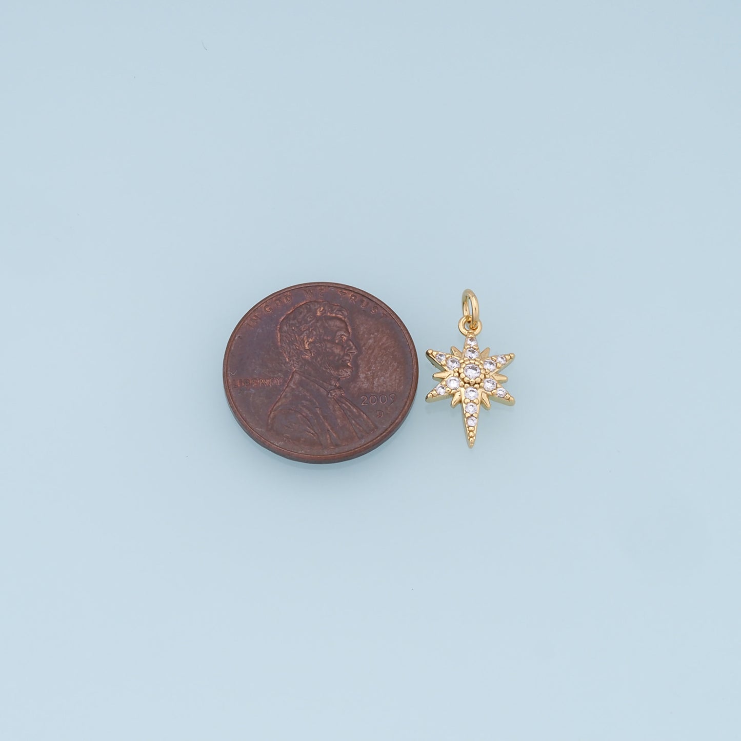 Gold Star Charms,18K Gold Filled Starburst Pendant,CZ North Star Charm Bracelet Necklace for DIY Jewelry Making Supply
