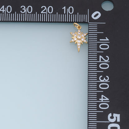 Gold Star Charms,18K Gold Filled Starburst Pendant,CZ North Star Charm Bracelet Necklace for DIY Jewelry Making Supply