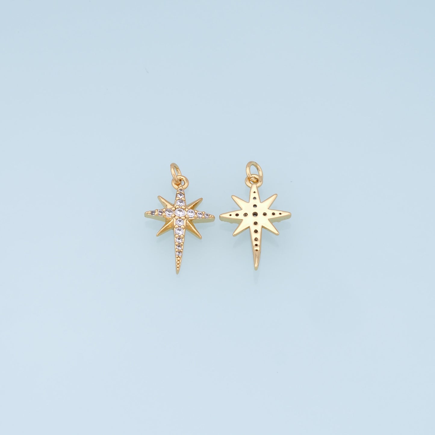 Gold Star Charms,18K Gold Filled Starburst Pendant,CZ North Star Charm Bracelet Necklace for DIY Jewelry Making Supply