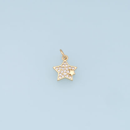 18K Gold Filled Star Pendant,CZ Micro Pave Star Charm Bracelet Necklace for DIY Jewelry Making Supply