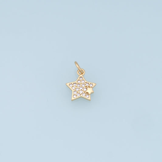 18K Gold Filled Star Pendant,CZ Micro Pave Star Charm Bracelet Necklace for DIY Jewelry Making Supply