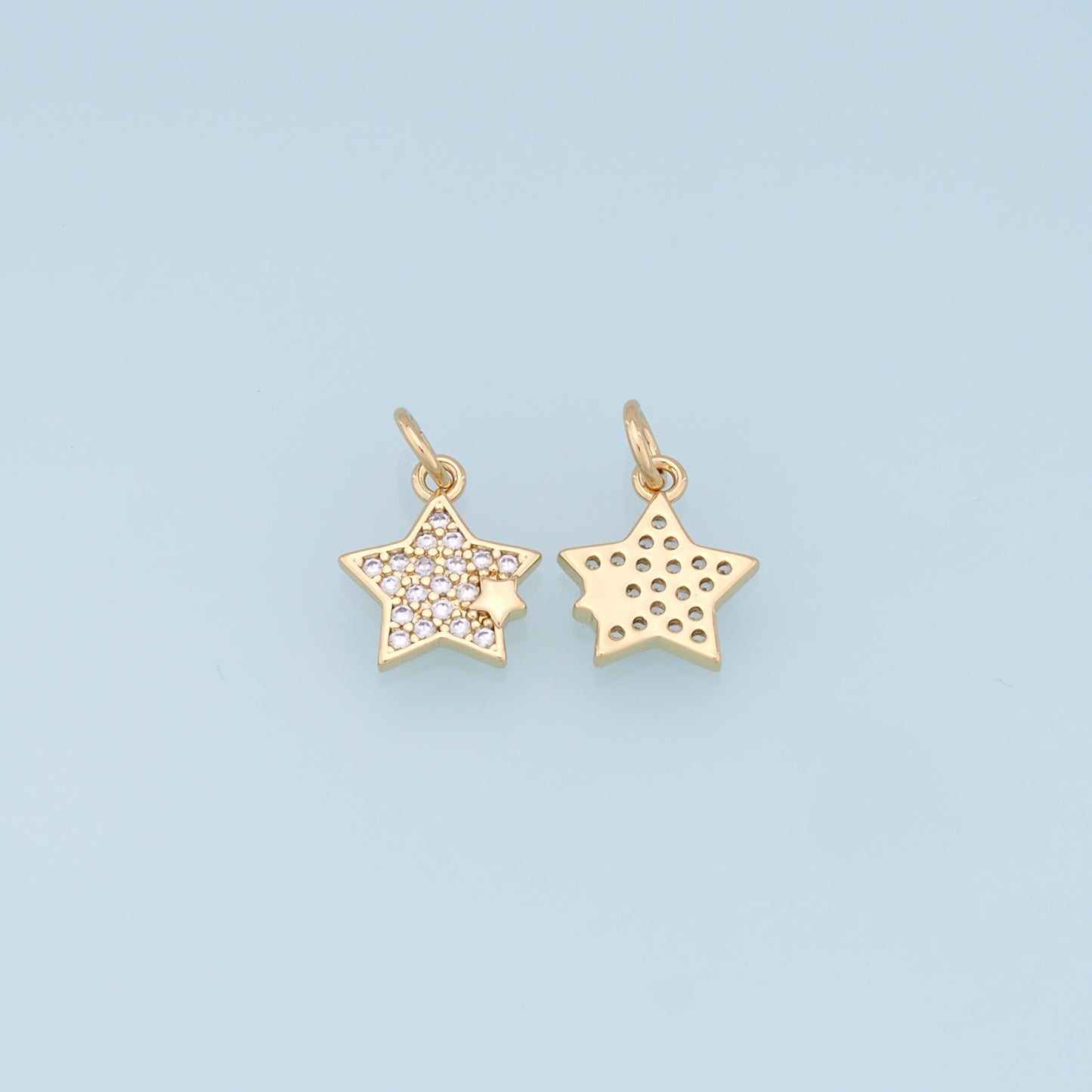 18K Gold Filled Star Pendant,CZ Micro Pave Star Charm Bracelet Necklace for DIY Jewelry Making Supply