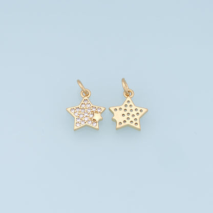 18K Gold Filled Star Pendant,CZ Micro Pave Star Charm Bracelet Necklace for DIY Jewelry Making Supply