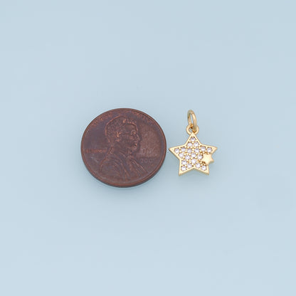 18K Gold Filled Star Pendant,CZ Micro Pave Star Charm Bracelet Necklace for DIY Jewelry Making Supply