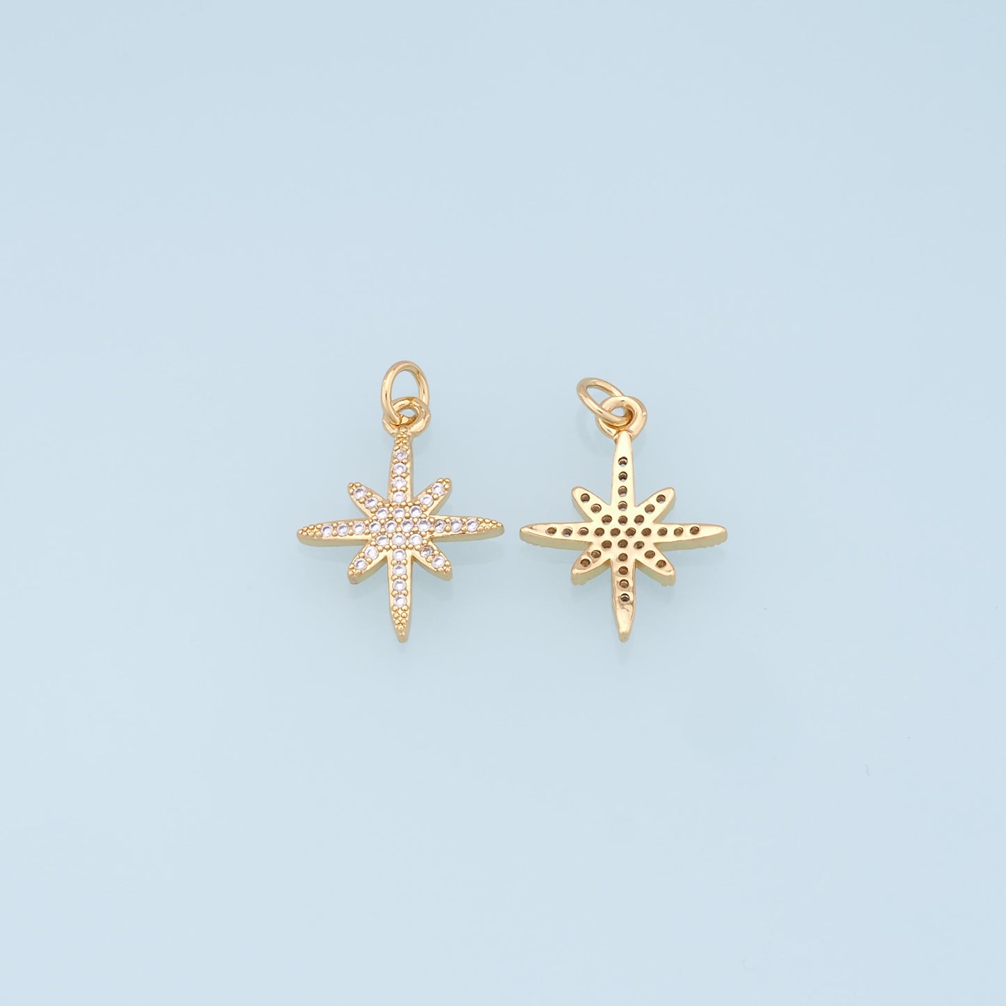 Gold Star Charms,18K Gold Filled Starburst Pendant,CZ North Star Charm Bracelet Necklace for DIY Jewelry Making Supply
