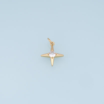 Gold Star Charms,18K Gold Filled Starburst Pendant,CZ Black North Star Charm Bracelet Necklace for DIY Jewelry Making Supply