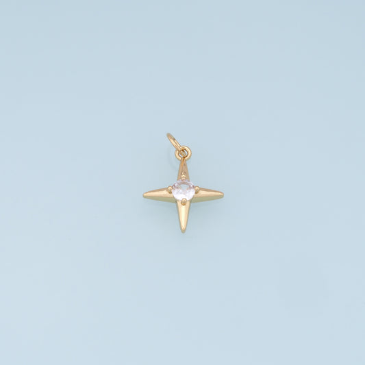 Gold Star Charms,18K Gold Filled Starburst Pendant,CZ Black North Star Charm Bracelet Necklace for DIY Jewelry Making Supply