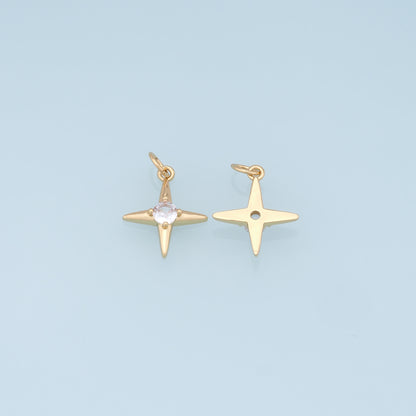 Gold Star Charms,18K Gold Filled Starburst Pendant,CZ Black North Star Charm Bracelet Necklace for DIY Jewelry Making Supply