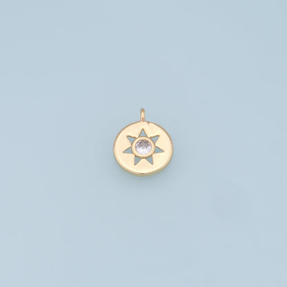 Gold Star Charms,18K Gold Filled Starburst Pendant,CZ North Star Charm Bracelet Necklace for DIY Jewelry Making Supply