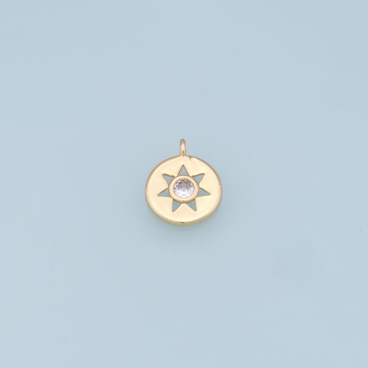 Gold Star Charms,18K Gold Filled Starburst Pendant,CZ North Star Charm Bracelet Necklace for DIY Jewelry Making Supply