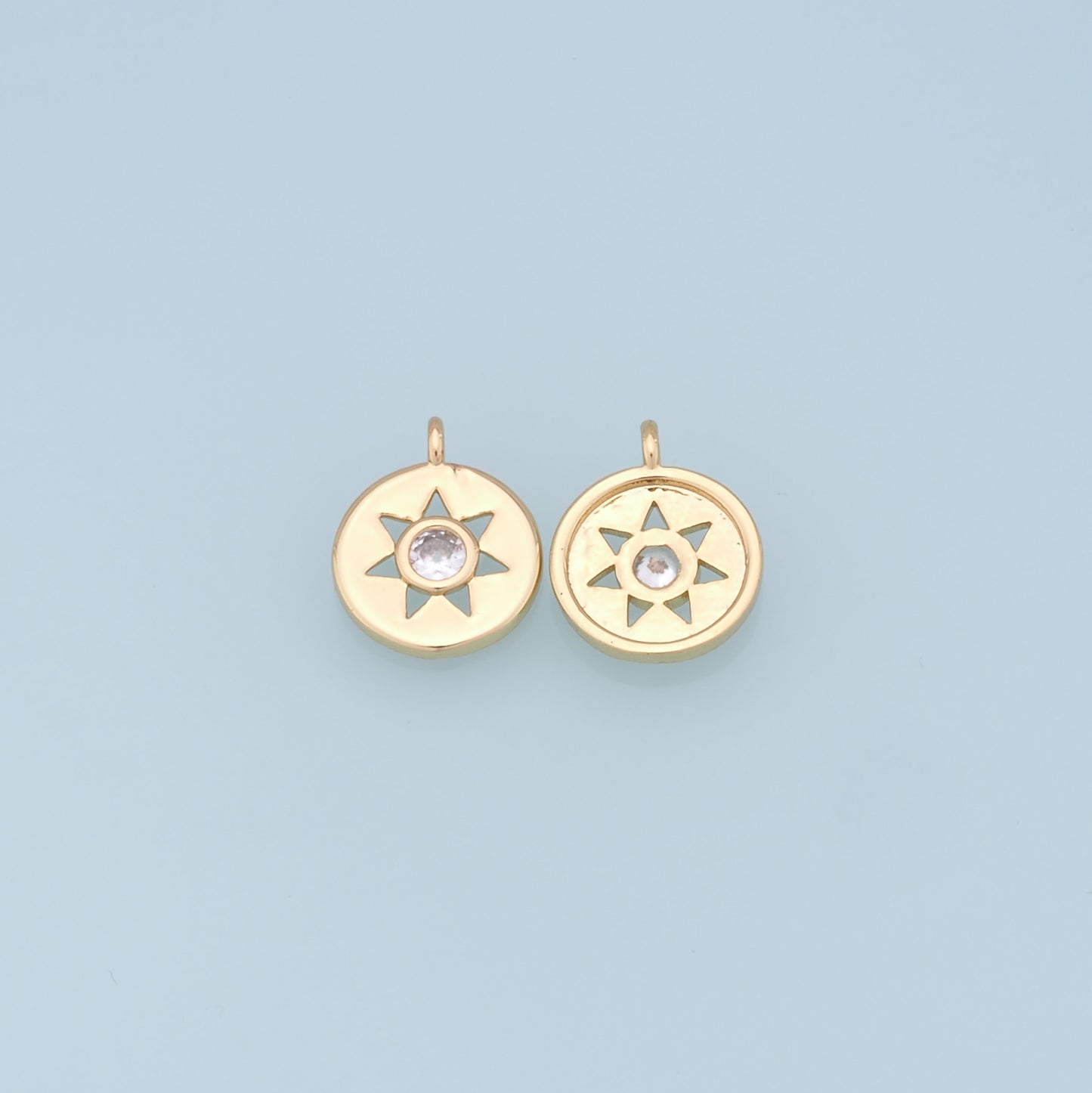 Gold Star Charms,18K Gold Filled Starburst Pendant,CZ North Star Charm Bracelet Necklace for DIY Jewelry Making Supply