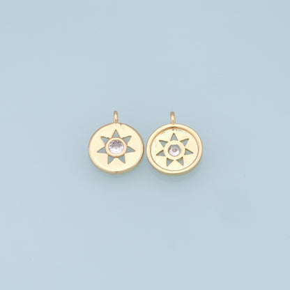 Gold Star Charms,18K Gold Filled Starburst Pendant,CZ North Star Charm Bracelet Necklace for DIY Jewelry Making Supply