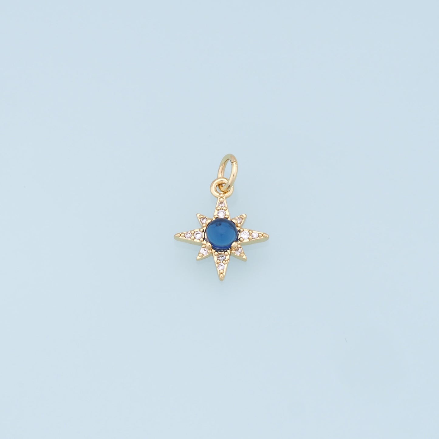 Gold Star Charms,18K Gold Filled Starburst Pendant,CZ North Star Charm Bracelet Necklace for DIY Jewelry Making Supply