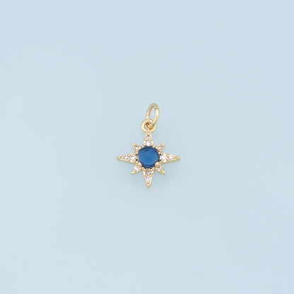 Gold Star Charms,18K Gold Filled Starburst Pendant,CZ North Star Charm Bracelet Necklace for DIY Jewelry Making Supply