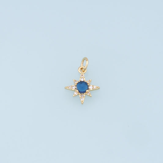 Gold Star Charms,18K Gold Filled Starburst Pendant,CZ North Star Charm Bracelet Necklace for DIY Jewelry Making Supply