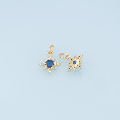 Gold Star Charms,18K Gold Filled Starburst Pendant,CZ North Star Charm Bracelet Necklace for DIY Jewelry Making Supply