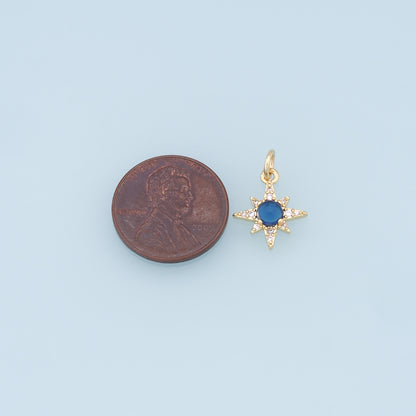 Gold Star Charms,18K Gold Filled Starburst Pendant,CZ North Star Charm Bracelet Necklace for DIY Jewelry Making Supply