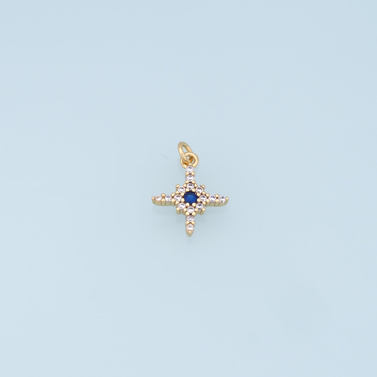 Gold Star Charms,18K Gold Filled Starburst Pendant,CZ Black North Star Charm Bracelet Necklace for DIY Jewelry Making Supply