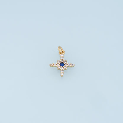 Gold Star Charms,18K Gold Filled Starburst Pendant,CZ Black North Star Charm Bracelet Necklace for DIY Jewelry Making Supply