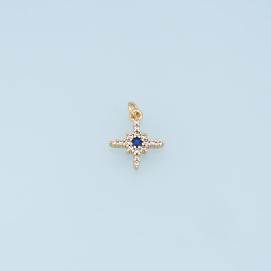 Gold Star Charms,18K Gold Filled Starburst Pendant,CZ Black North Star Charm Bracelet Necklace for DIY Jewelry Making Supply